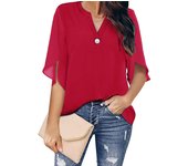 Blusa de verano mujer 3/4 mangas camisa cuello v ligero mangas acampanadas top de verano elegante
