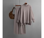 Women's warm long sleeved turtleneck sweater, knitted wide leg pants, three elegant and informal pieces, 2 pieces