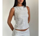 Sleeveless T-shirts shiny sequins for party club, sleeveless worn vest round neck, short tops with purple and fairy coquette,
