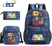 Mario printed student school bag set Children's shoulder bag backpack pencil case 3-piece set