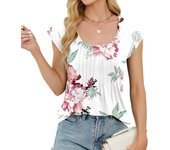 2025 primavera y verano nueva camiseta de manga corta suelta a rayas con cuello redondo estampada top mujer