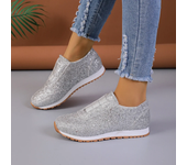 Zapatos planos informales de malla para mujer, zapatillas vulcanizadas con lentejuelas y cordones, deportivas para correr al aire libre, otoño