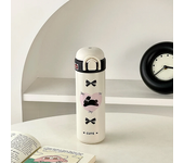 Botella termo negra y rosa, taza de café, vaso de acero inoxidable con nudo de lazo, termo aislado de viaje coreano, botella de agua térmica de 500ml