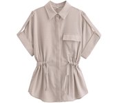 OUWU- Las Mujeres De Un Solo Pecho De Solapa De Manga Corta Corbata Camisa Adornada Calle Commuter Pantalones Elegante Color Sólido Traje Casual Tarjeta Verde Temperamento Conjunto De Dos Piezas