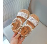 Girls Sandals Kids Summer Shoes Children's Beach Sandals with Pearls Princess Sweet Anti-slippery Open Toes Lace Chic Beading