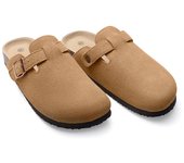Kidmi Suede Clogs for Women Men Clogs Slippers Soft Cork Footbed Leather Mules Comfort Potato Shoes with Arch Support Home Shoes
