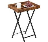 Mesa Auxiliar con Bandeja, de Sofá Plegable con Bandeja Extraíble de Madera, Mesita de Café de Estilo Vintage con Estructura Metálica, Estilo Industrial Contemporáneo, Marrón Rústico EBF29BZ01