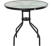 Jardín Redonda Mesa Comedor de Cristal Templado con Agujero para Sombrilla y Estructura Metálica para Patio Terraza Balcón Exterior Ø80x72 cm Negro