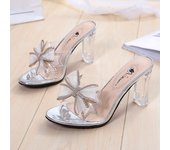33-46 Large Transparent Sandals for Women 44-45 Medium heeled High Heels 43 Bow Thin Heel Slippers 42