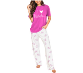 Elrachen Women's Lounge Set "I Love Valentine" Graphic Tee and Pants, Bonbon, Sizes S-XL