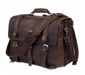 Vintage Crazy Horse Genuine Men Business Large Leather Briefcase Male 15.6"Laptop Case Shoulder Bag office