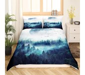 3PCS Quilt Cover Smoky Mountain Bedding Forest Duvet Cover King Grey Tree Comforter Cover Mountain with Forest Retro Print Decorative Bedding Set