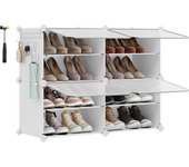 Zapatero, Estantería Modular de Plástico de 10 Compartimentos, Entrada Recibidor con Paneles Separadores Ajustables, 30 x 40 x 30 cm, Negro LPC035B01