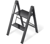 Peldaños de Aluminio, Escalera Pequena Plegable Segura de Hogar con Mecanismo Antiplegado, Taburete Escalera Portatil para Cocina Domestica, Peso Máximo 150kg, Negro