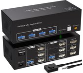 Navceker 8K 60Hz Triple HDMI USB 3.0 KVM Switch 3 Monitors 2 Computers 4K 120Hz 2x3 Triple Monitor KVM Keyboard Mouse Switcher