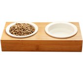 Double Single Dog Bowls Wood Stand Feeding Dog Bowl with Ceramic Bowls for Your Pet Food & Water