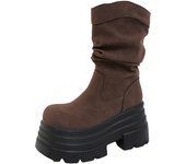 New 2024 Autumn Platform Mid-calf Boots 10CM High Heels Women Thick Sole Winter Leather Sock Shoes Chunky Motorcycle Boots Woman