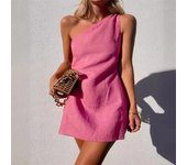 Vestidos de mujer con cuello inclinado a la moda, vestido de verano de Color sólido para ir al trabajo, vestido de lino y algodón de estilo Simple, vestido informal sin mangas para mujer