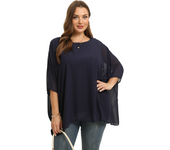 Womens Plus Size Batwing Sleeve Summer Spring Elegant Cape Blouse V-neck Flowy Loose Casual Chiffon Blouse Tunic Top For Jeans