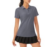 MAGCOMSEN Women's Polo Shirts Short Sleeve Golf Tennis Shirt 4-Button Sports Collared Quick Dry Textured Tops