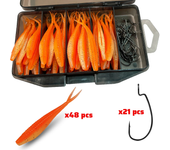 70 PCS Set Soft Lure Spring Lock Fihshhook Bionic Fish 7cm V Tail Offset Worm Hook Pesca Gear Swimbait Fishing Tackle Box Bait