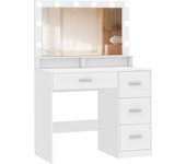 Tocador con espejo grande Regalos navideños, Regalo de Navidad, Tocador con iluminación LED, Brillo regulable, Mesa de cosmética con 4 cajones, Estilo moderno, Tocador para niña, mujer, dormitorio, blanco