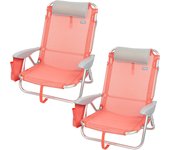 Pack de 2 sillas plegables multiposición para playa, jardín, terraza o camping beige, Medidas 64x11x64cm, 4 posiciones, con cojín en el cabecero, Incluye asa de transporte, Ibiza X2