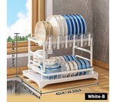 Carbon Steel 2 Tier Dish Drying Rack Drainboard Rust-Proof Kitchen Dish Storage Rack Stable Multipurpose
