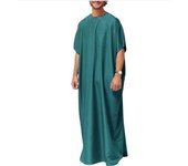 Men Muslim Robe Oversized Spring Summer Clothes Crew Neck Short Sleevs Blue 5xl 4xl 3xl