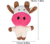 Juguetes de peluche de animales de vaca rosa para mascotas, juguetes chirriantes para masticar, silbidos, ardilla envuelta, lindo