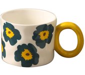Taza de cerámica de flores de gran capacidad de 420 ml, taza de avena de leche de desayuno coreano, taza de café para el hogar