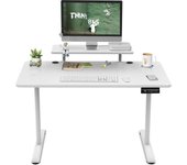 Escritorio Elevable Eléctrico Standing Desk con Estantes para Monitor Mesa Elevable Escritorio en Altura Estante de Almacenamiento Home Office Tablero de Empalme Blanco