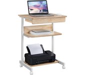 Mesa Ordenador con Ruedas Escritorios Ordenador Pequeña con Bandeja de Teclado Mesa Gaming con Cajón para Estudio,Espacio Límite Negro 79,5x56x51cm Roble Claro
