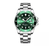 Verde agua fantasma automático cuarzo reloj de los hombres de la marea luminosa resistente al agua