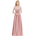 Elegant sleeveless gauze evening gown,  A series formal style, with solid waist and pleats