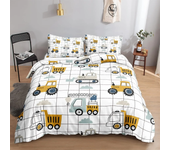 Construction Vehicles Boys Excavator Duvet Cover Yellow Tractor Truck Bedding Set for Teens Child Old Retro Car Theme Room Decor