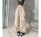 Pantalones de jogging casual para mujeres pantalones de cintura baja pantalones de pierna ancha de cuerda streetwear