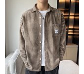 Men's long sleeved shirt, spring autumn checkered top, business and casual lapel