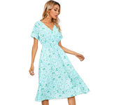 Vestidos casuales de mujer, estampados florales de verano, vestidos de manga corta, faldas de vestir elegantes de moda
