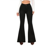 Korean Fashion Black Cowboy Pants for Woman Spring New in High Waist Flare Trousers Vintage Stretch Women's Jeans