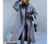 Women's long sleeved lapel jacket, autumn printed wool windbreaker