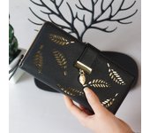 Cartera de cuero PU con hojas huecas para mujer, bolso de mano, tarjeteros, carteras largas