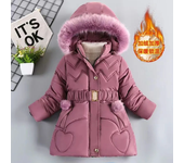 4 5 6 8 10 Years Winter Girls Coat Keep Warm Thicken Kids Jacket Hooded Zipper Fur Collar Princess Outerwear Children's Clothing