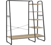 Burro Perchero, Perchero con Zapatero, 5 Estantes de Almacenamiento, 6 Ganchos Laterales, Dormitorio, Sala de Estar, Pasillo, Diseño Industrial, Roble y Blanco Mate RGR116W09