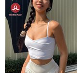 MOVING PEACH Sports Bra Front Wrap Spaghetti Straps Removable Bra Pads Yoga Top CBT
