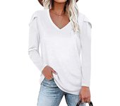 Casual long sleeved T-shirt with petal collar, women, suitable for spring and autumn