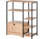 Estantería para Libros con Múltiples Estantes Abiertos y Doble Puerta Librería con Marco de Metal para Oficina Salón 80x35x97 cm Madera Natural