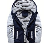 Mens Fleece-Lined Hooded Jacket - Warm, Thick Zip-Up Coat for Winter Outdoor Activities