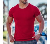 Hombre verano deporte fitness casual cuello vertical elástico barra vertical cuello redondo manga corta camiseta