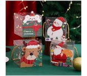 4Pcs PVC Transparent Christmas Gift Box Christmas Eve Gift Box Biscuit Box Candy Packaging Box Apple Box Carrying Case